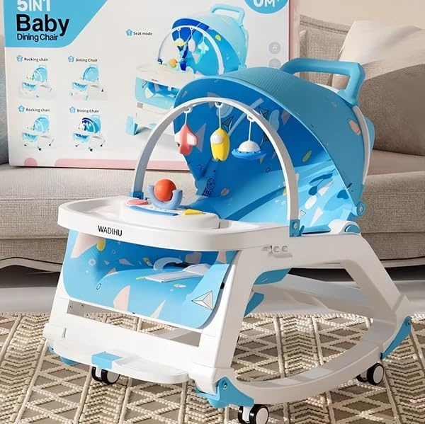 Toy-Packed Playtime Blue Baby Rocking Chair