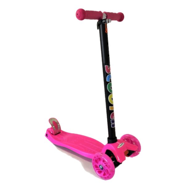 Bright Colour - Kids T-Bar Scooter With Light Up Wheels & Back Brake Pedal