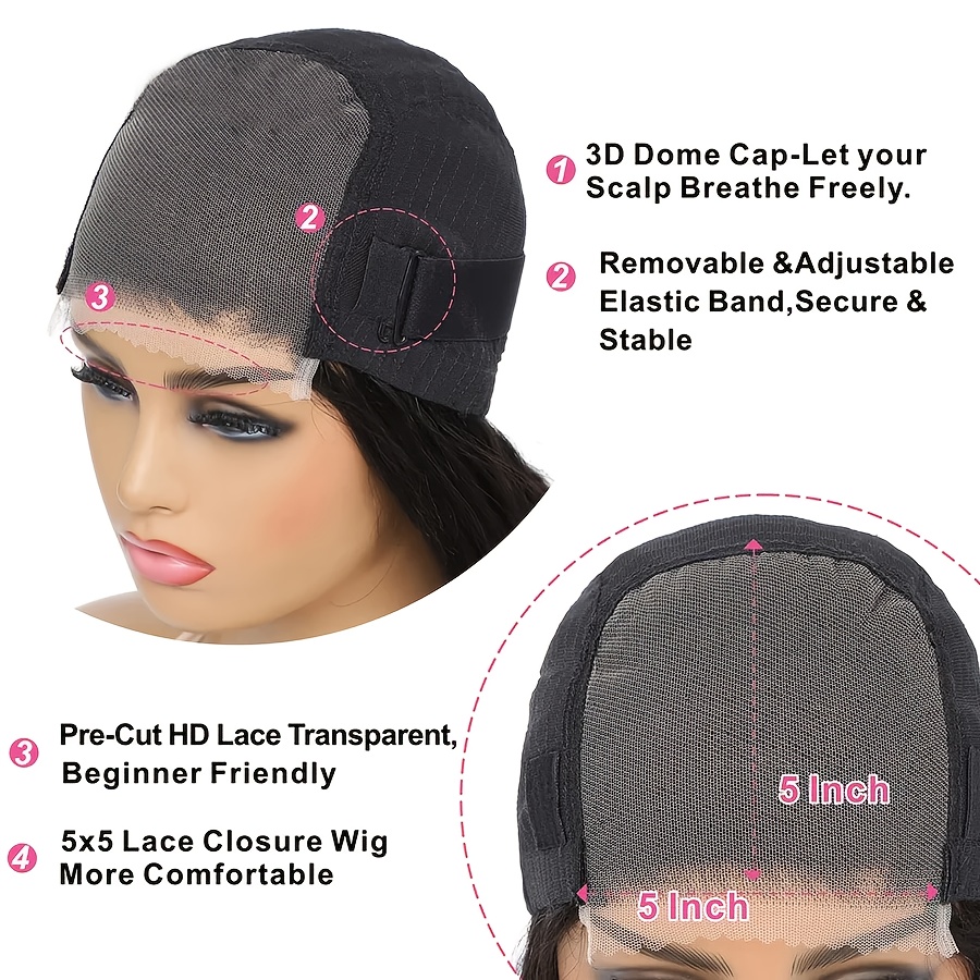  elegant straight human hair wig for women pre cut 5x5 hd transparent lace closure glueless brazilian hair hd lace front wigs 150 density details 3