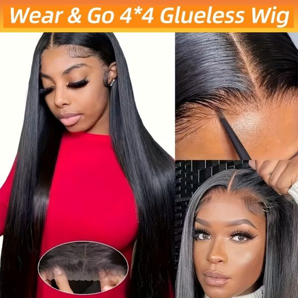 Glueless Wear and Go Wigs Human Hair Pre Plucked 180% Density Pre Cut Lace Glueless Wear and Go Wig HD Straight 4X4 Closure Wigs for Women Real No Glue Ready to Wear Wigs for Women