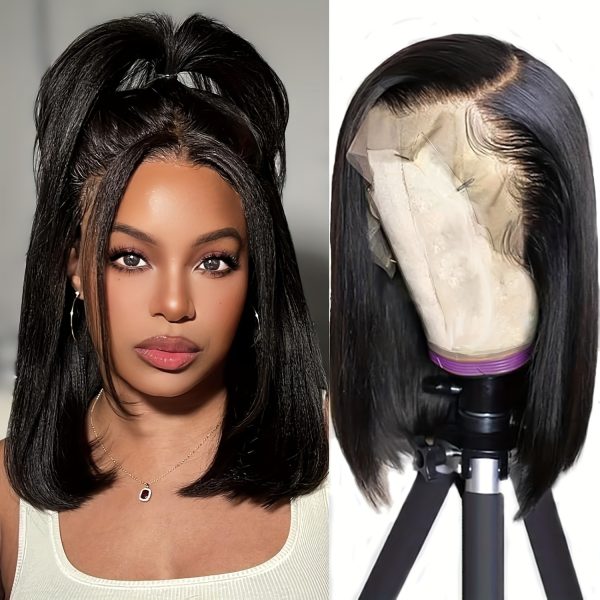 Bob Wig Human Hair 13x4 Frontal Lace Wig Human Hair 150 Density Glueless Pre Plucked with Baby Hair Straight Bob Wigs for Women 150% Density Pre Plucked Natural Color 20.32-35.56 cm