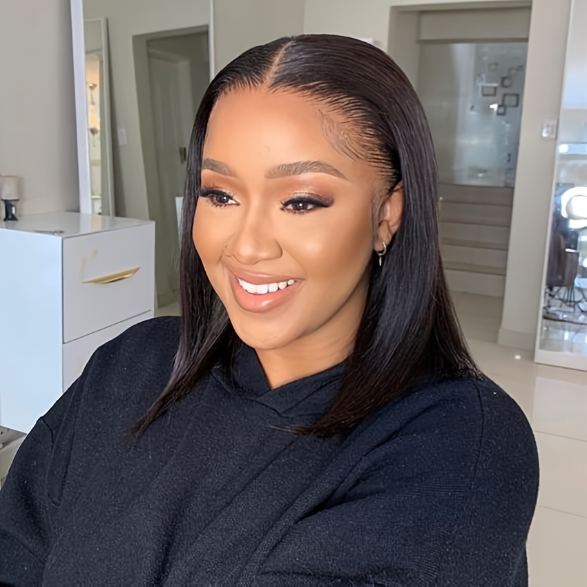 bob wig human hair 13x4 frontal lace wig human hair 150 density glueless with baby hair straight bob wigs for women 150 density 8 14 inch details 2