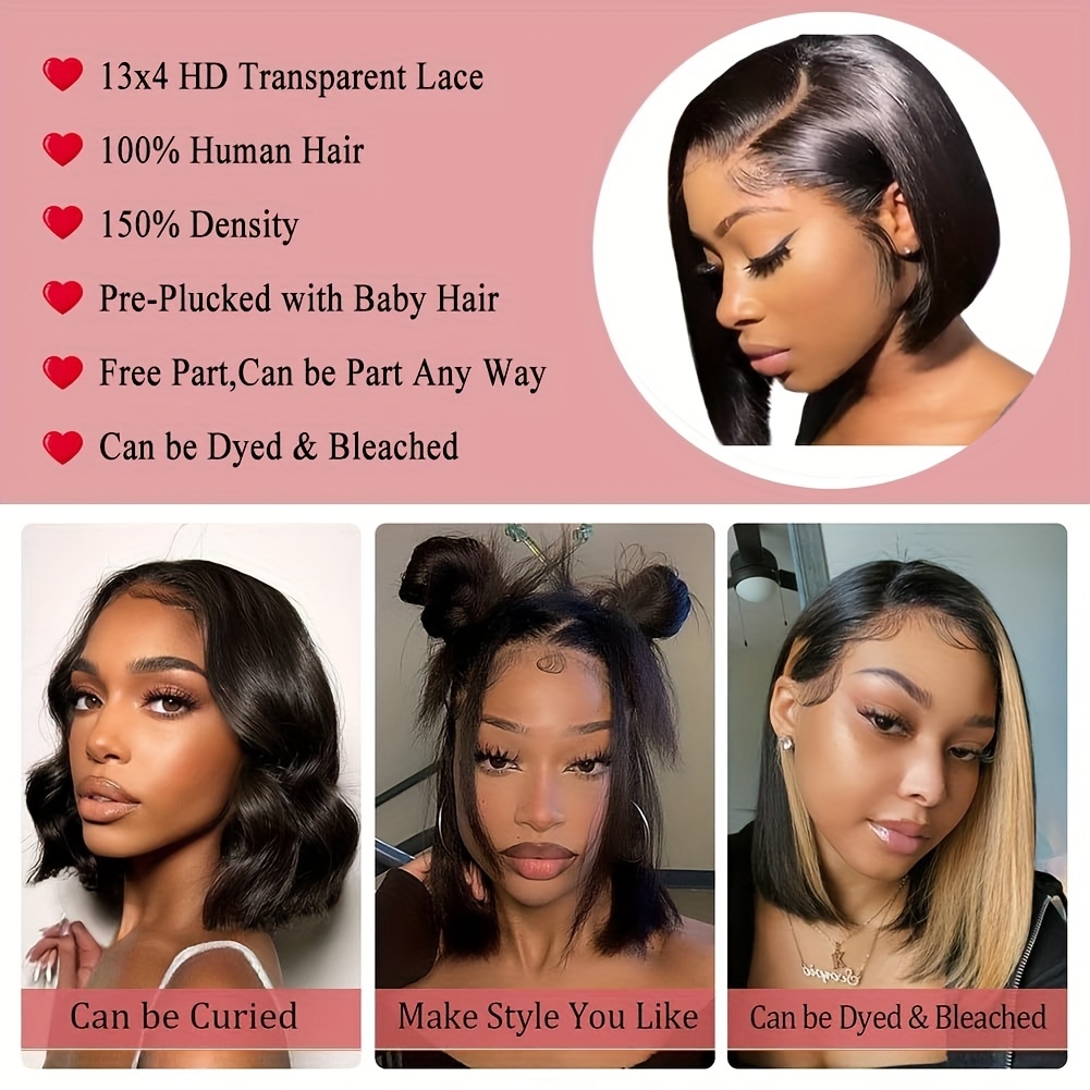 bob wig human hair 13x4 frontal lace wig human hair 150 density glueless with baby hair straight bob wigs for women 150 density 8 14 inch details 4