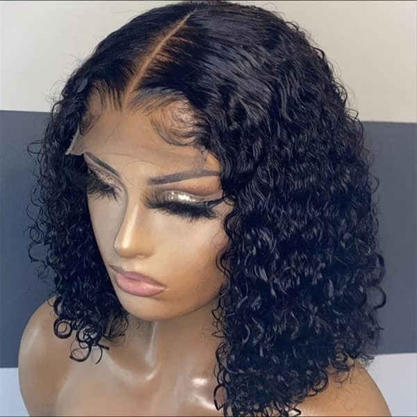 FunkyGirl Brazilian Human Hair Wig - Water Wave Short Bob with 4x4 Lace Front, 150% Density, Versatile for All Women