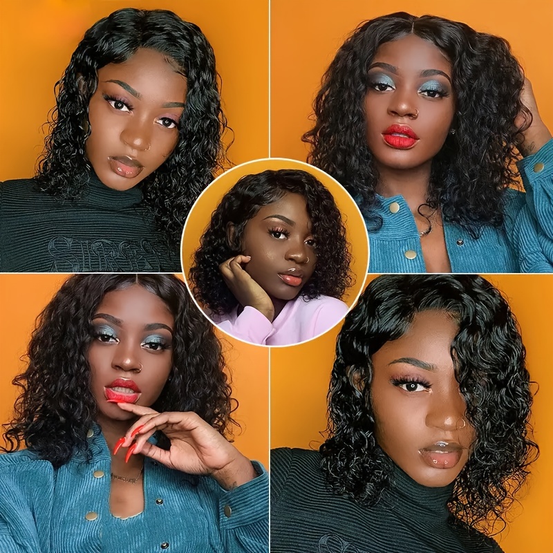 150 density 13x4 lace front human hair wig short curly bob lace front human hair wigs prepluck with baby hair water wave frontal wigs for women deep wave lace wigs details 0