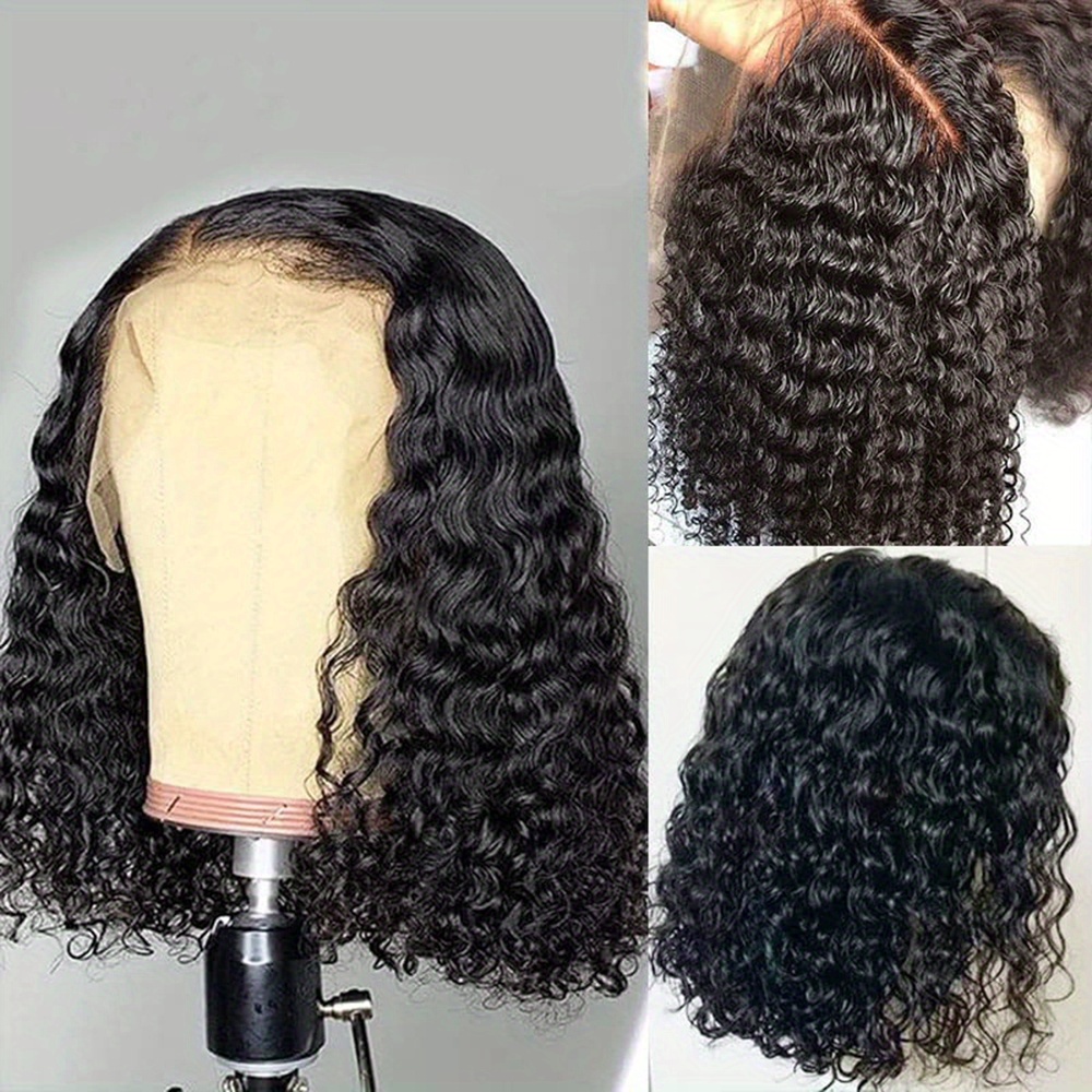 150 density 13x4 lace front human hair wig short curly bob lace front human hair wigs prepluck with baby hair water wave frontal wigs for women deep wave lace wigs details 2