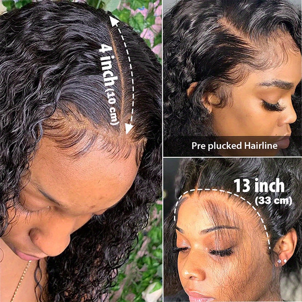 150 density 13x4 lace front human hair wig short curly bob lace front human hair wigs prepluck with baby hair water wave frontal wigs for women deep wave lace wigs details 4