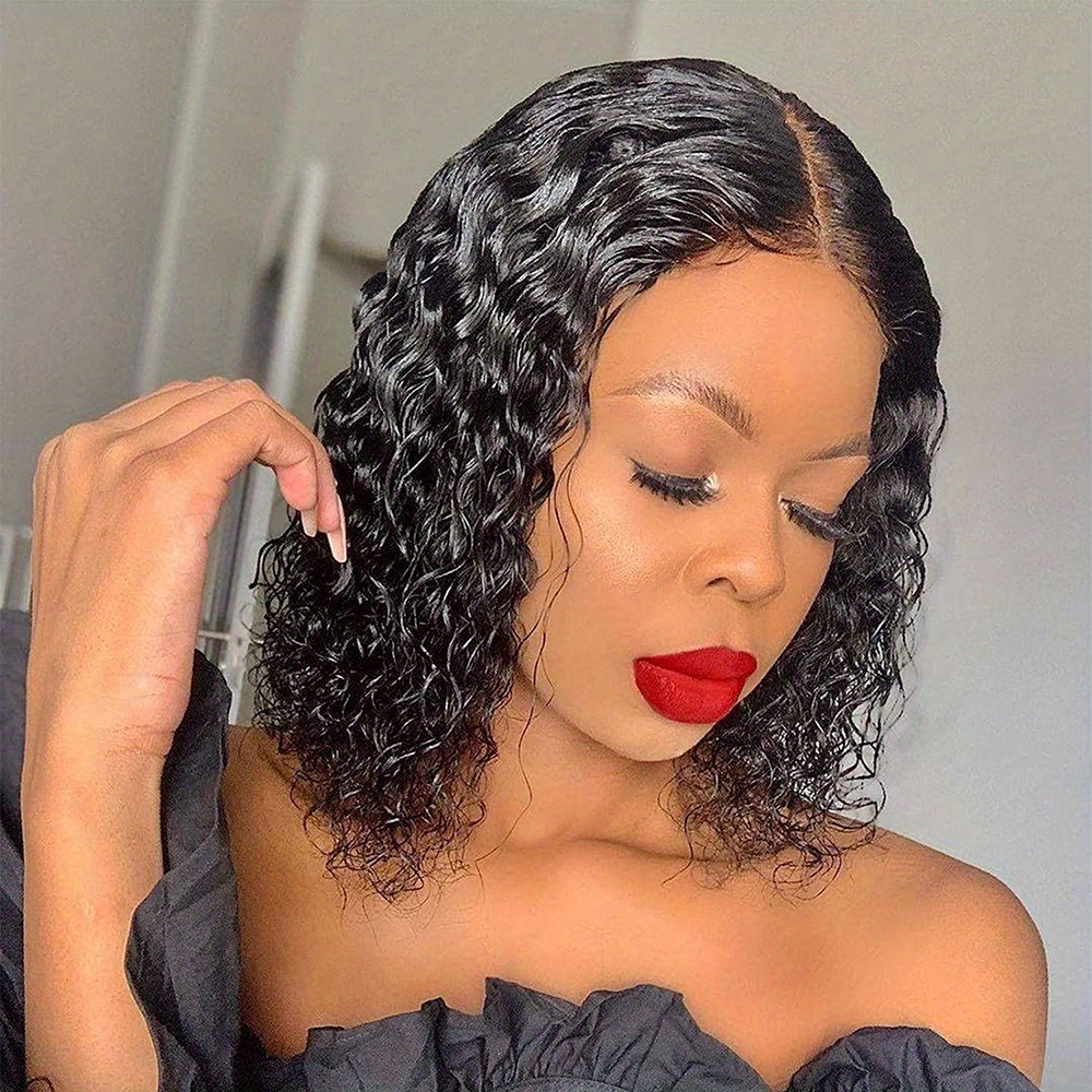 150 density 13x4 lace front human hair wig short curly bob lace front human hair wigs prepluck with baby hair water wave frontal wigs for women deep wave lace wigs details 6