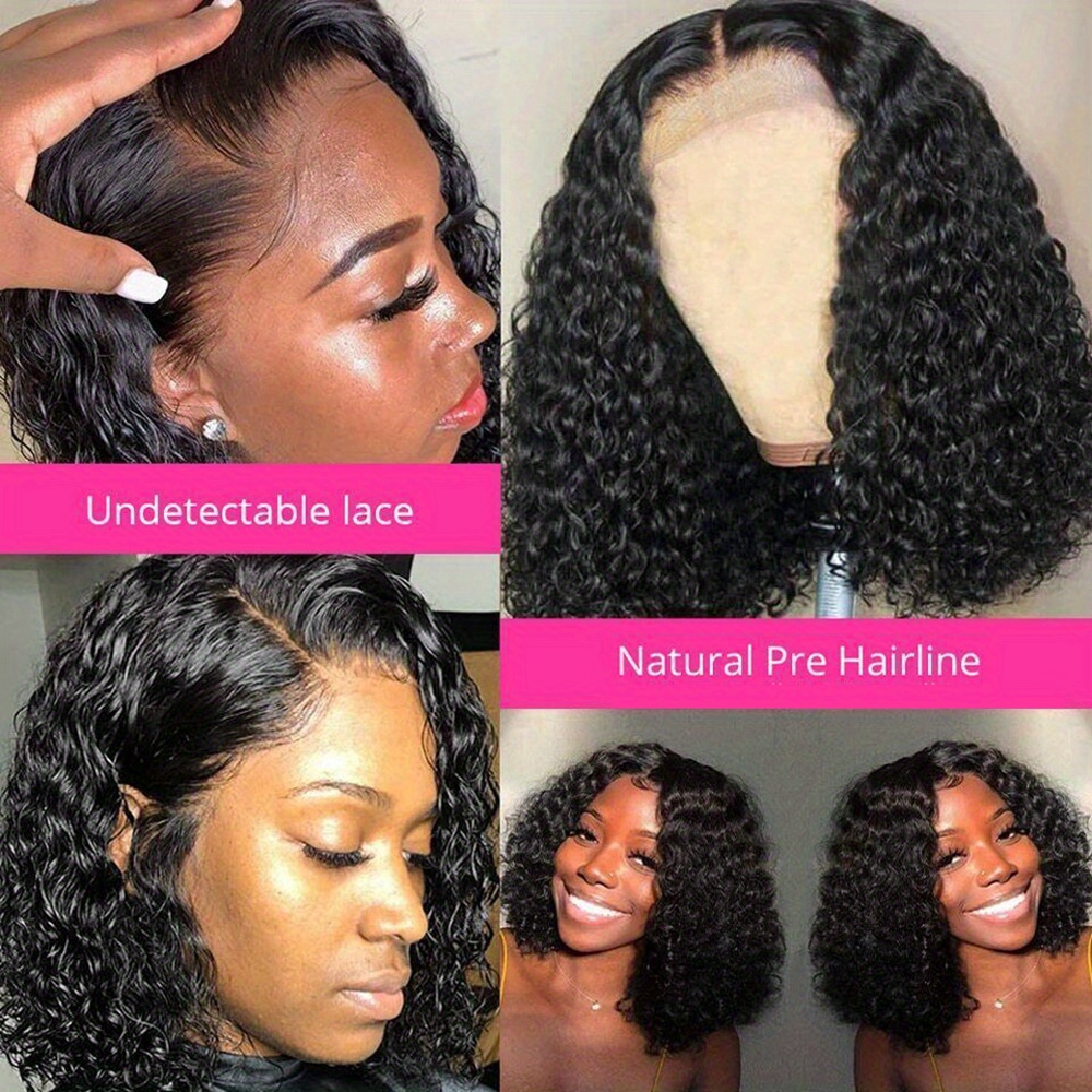 150 density 13x4 lace front human hair wig short curly bob lace front human hair wigs prepluck with baby hair water wave frontal wigs for women deep wave lace wigs details 7