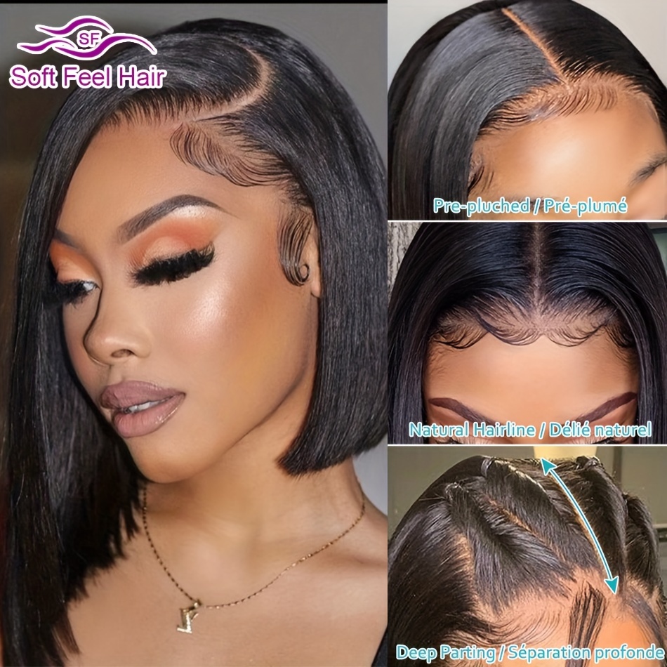 150 13x4 human hair wig short straight bob cut wig 150 density 13x4 lace front human hair wig natural hairline with baby hair details 0