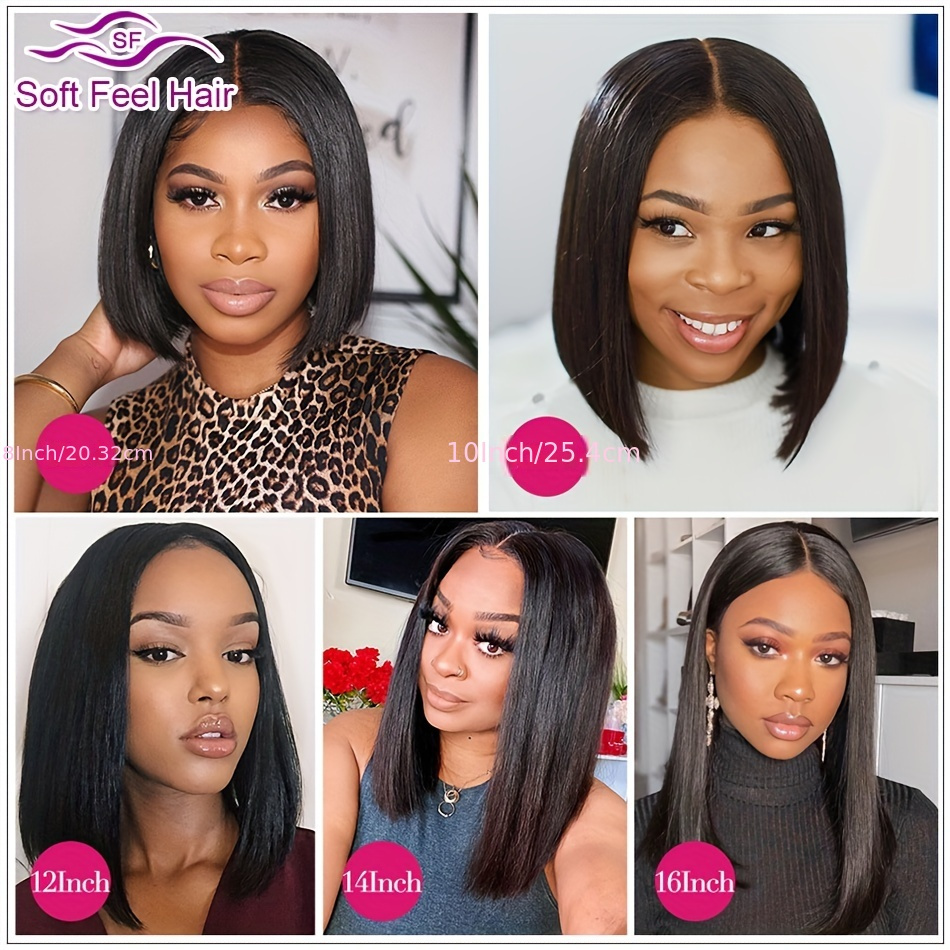 150 13x4 human hair wig short straight bob cut wig 150 density 13x4 lace front human hair wig natural hairline with baby hair details 6