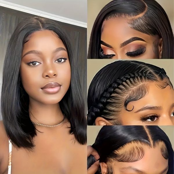 Glueless 13x4 HD Lace Front Bob Wig Human Hair, Short Straight Pre-Plucked with Baby Hair, Side Part, 180% Density for Black Women, Hair Wig