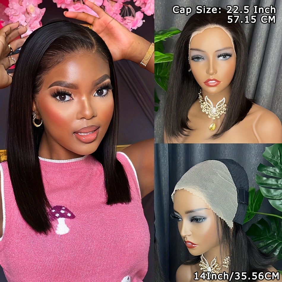 glueless 13x4 lace front wig straight short bob cut natural hairline with baby hairs hd transparent lace 150 density brazilian human hair for women parted or details 3