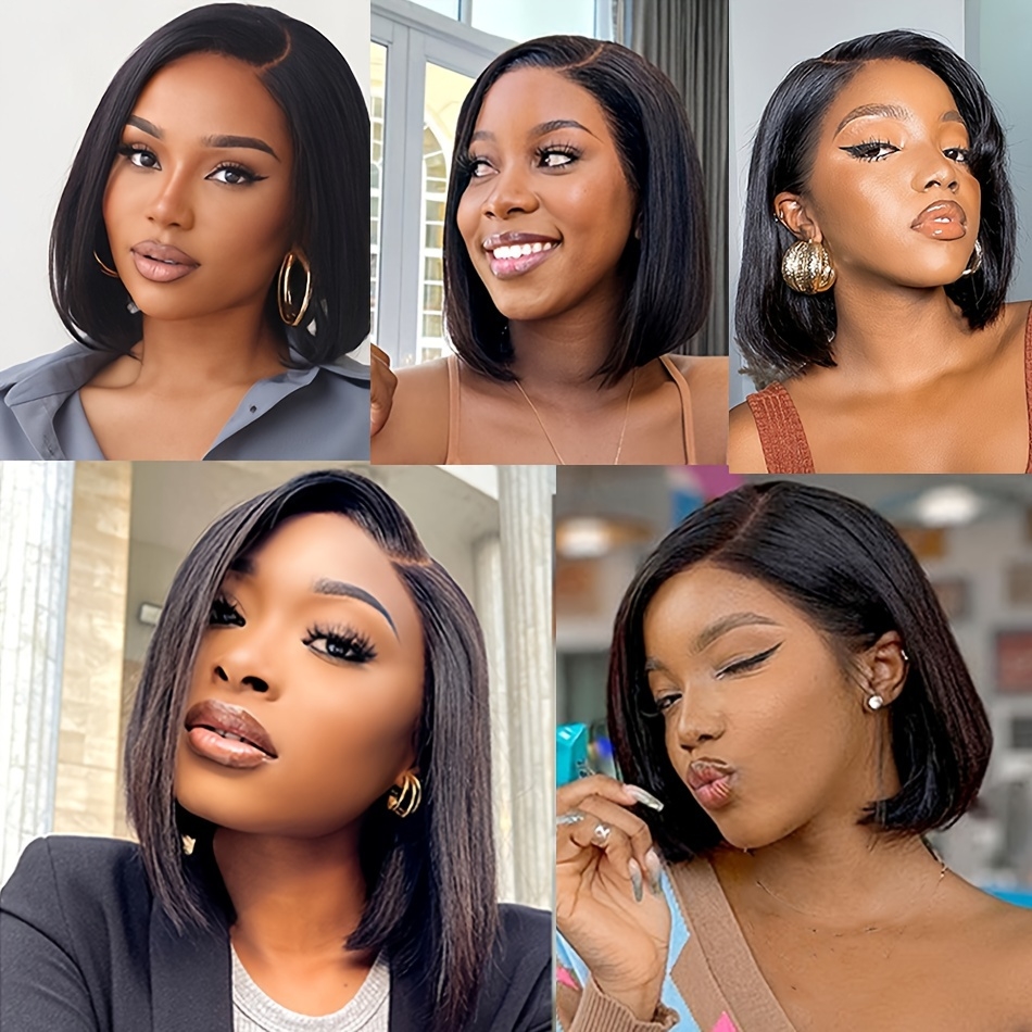 glueless 13x4 lace front wig straight short bob cut natural hairline with baby hairs hd transparent lace 150 density brazilian human hair for women parted or details 6