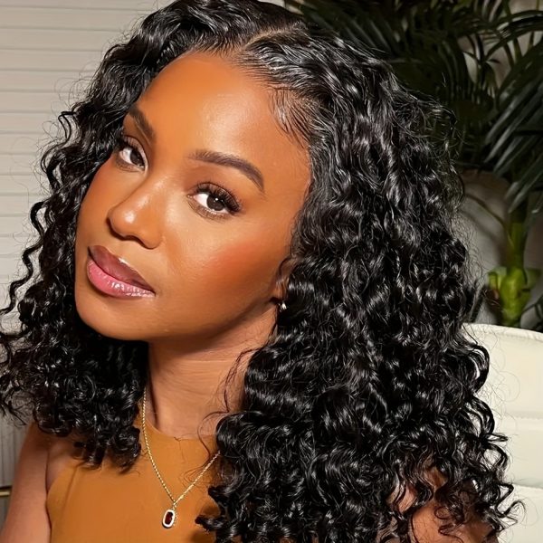 Glueless 4x4 Wig Deep Wave Human Hair Wig 4x4 Transparent Lace Frontal Wigs Glueless Wigs Human Hair Pre Plucked for Women Free Part Brazilian Human Hair Curly Wigs 150%