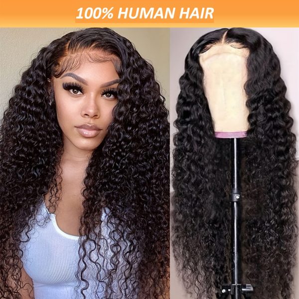 180% Density Brazilian Deep Wave Lace Front Wig - HD Transparent 4x4 Closure, Pre-Plucked 100% Human Hair, Natural Black Curly Style for Women, Full & Voluminous Look, Versatile Hair Wig | Deep Wave Texture | Preplucked Hairline