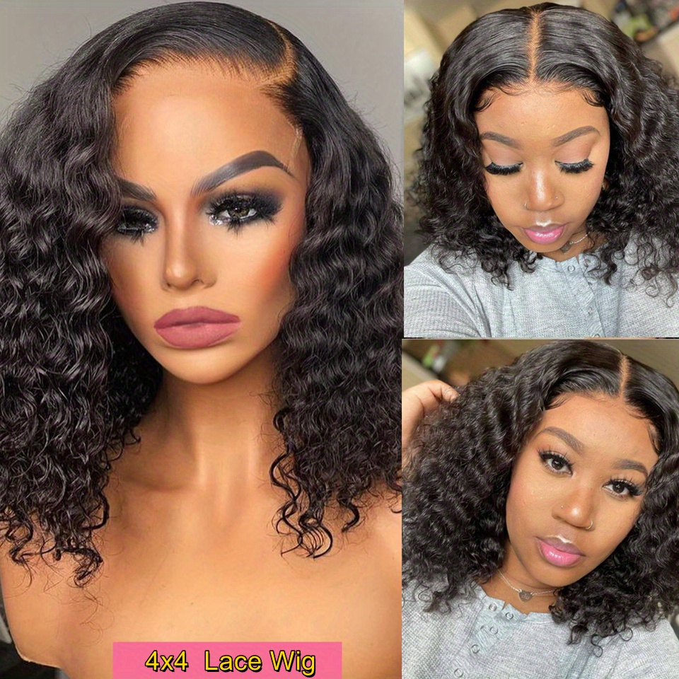 short bob wig wet and wavy water wave 4x4 lace closure wig brazilian transparent lace frontal human hair wigs for women 150 density 4 4 lace wig details 2
