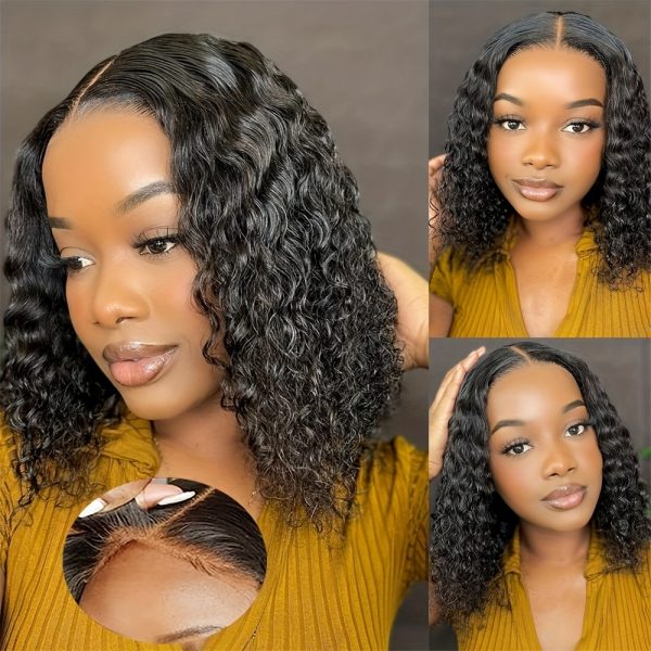 EMOL Glueless Bob Wig for Women - Water Wave, Pre-Plucked Human Hair with Transparent Lace Closure, Natural Black, 150% Density