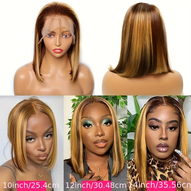 womens basic straight bob lace front wig 13x4 transparent lace with baby hair highlight honey blonde 150 density human hair wig for african american women details 4
