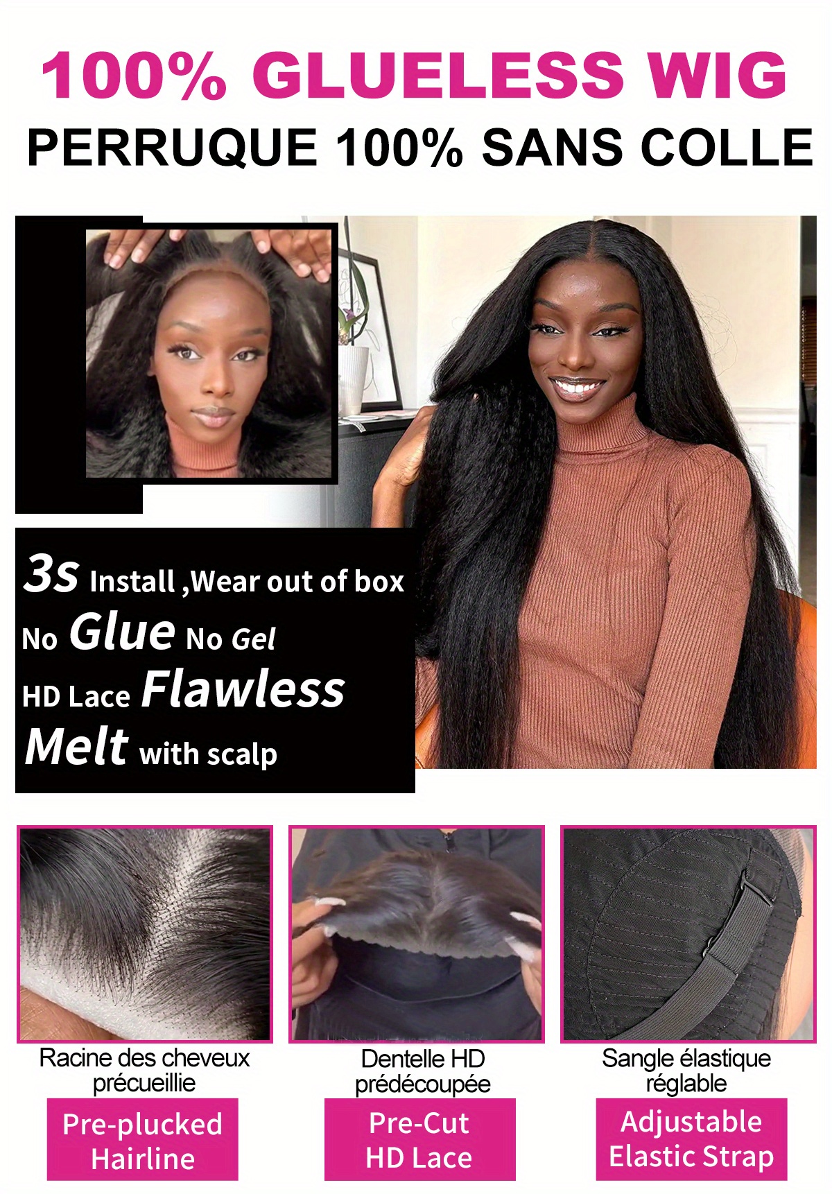  less wigs human hair pre cut lace for beginners 4x4 hd lace closure wigs 180 density straight human hair wigs for women no no gel lace front wig details 0