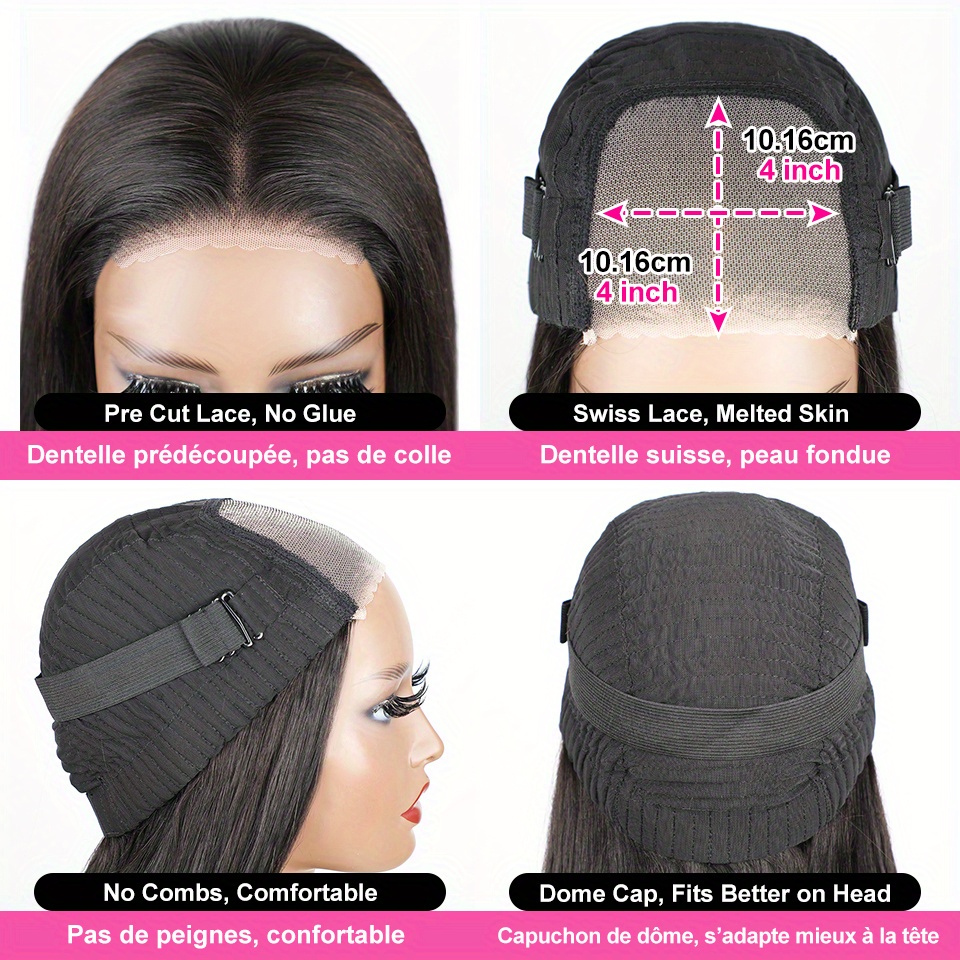  less wigs human hair pre cut lace for beginners 4x4 hd lace closure wigs 180 density straight human hair wigs for women no no gel lace front wig details 2