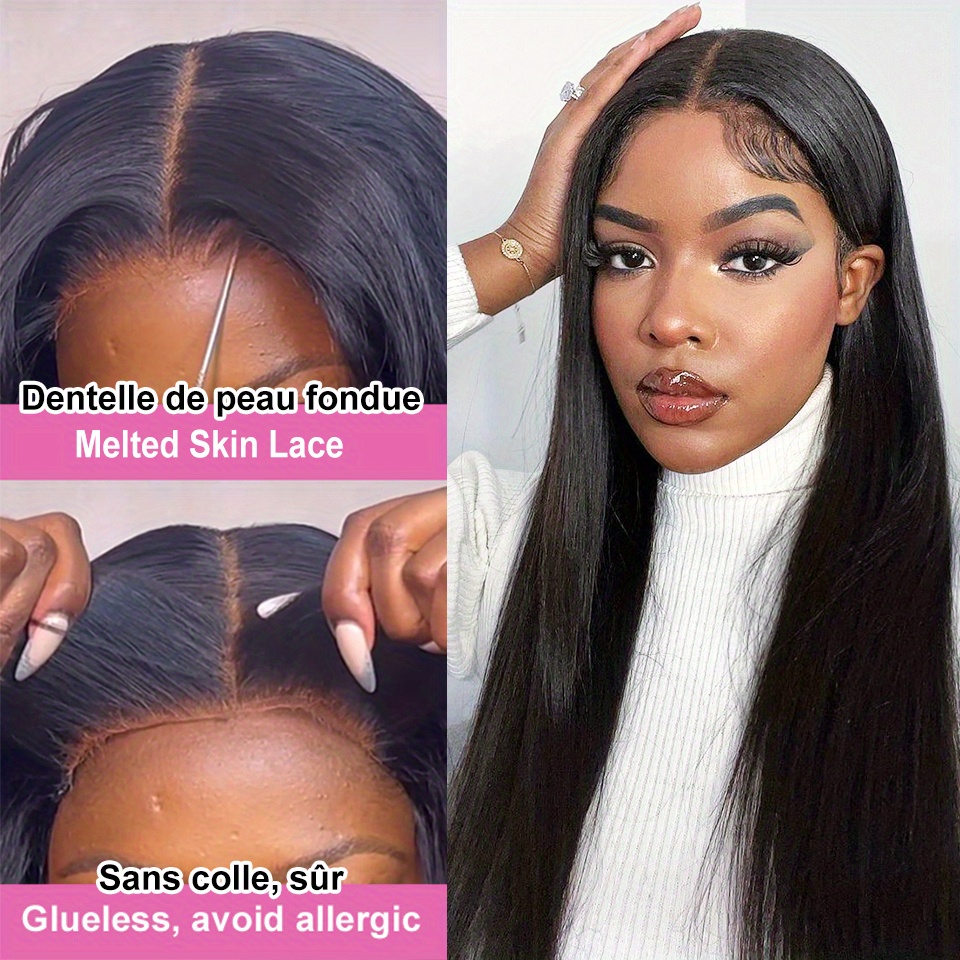  less wigs human hair pre cut lace for beginners 4x4 hd lace closure wigs 180 density straight human hair wigs for women no no gel lace front wig details 4