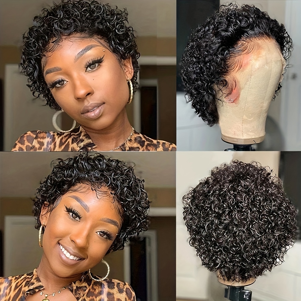 180 density 13x1 lace front human hair wig short curly lace front wigs 13x1 brazilian water wave human hair wigs cut transparent lace front wigs for women details 5