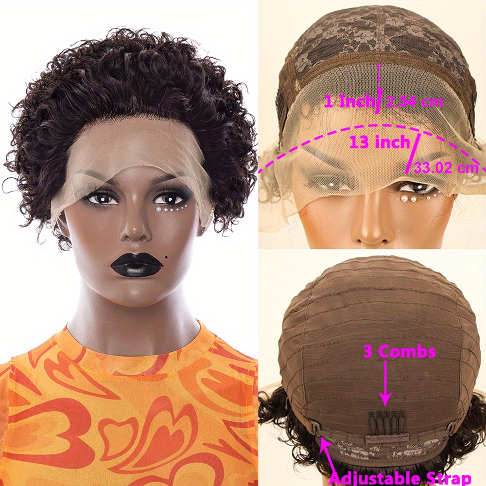 180 density 13x1 lace front human hair wig short curly lace front wigs 13x1 brazilian water wave human hair wigs cut transparent lace front wigs for women details 7