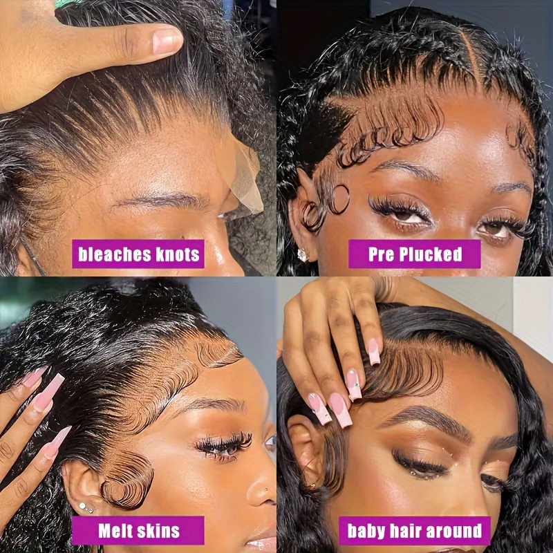 glueless human hair 150 density water wave lace frontal short bob wig lace wigs for women with 13x4 hd transparent lace middle part water curly lace part details 2