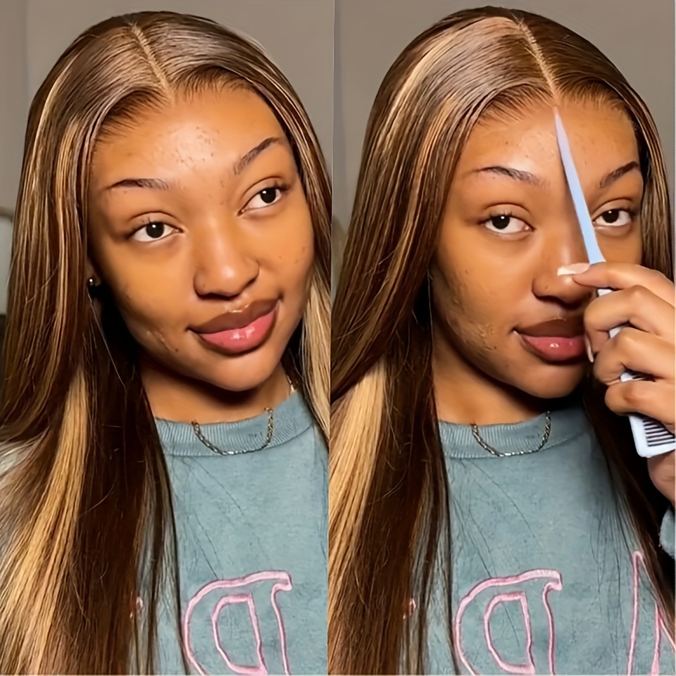  glueless honey blonde ombre human hair wig 4x4 hd lace front straight 180 density highlight wig 13x4 details 0