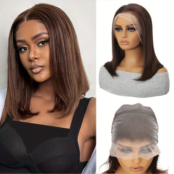 Chocolate Brown Color 13x4 Transparent Lace Front Wigs Brazilian Human Hair Bone Straight Short Bob Wigs For Women 150%