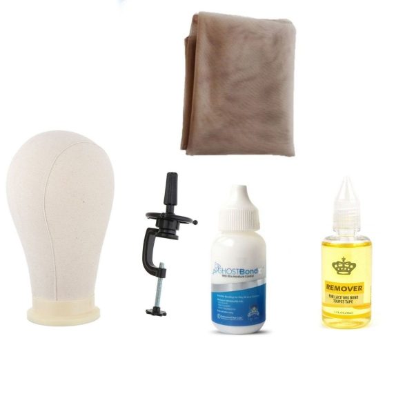 Wig Accessories Set - Canvas Doll and Clamp and Lace Net and Glue & a Wig Remover
