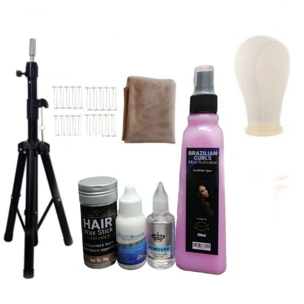 Wig Stand, Canvas Head, Pins, Lace, Glue, Remover, Mist & Hair Stick