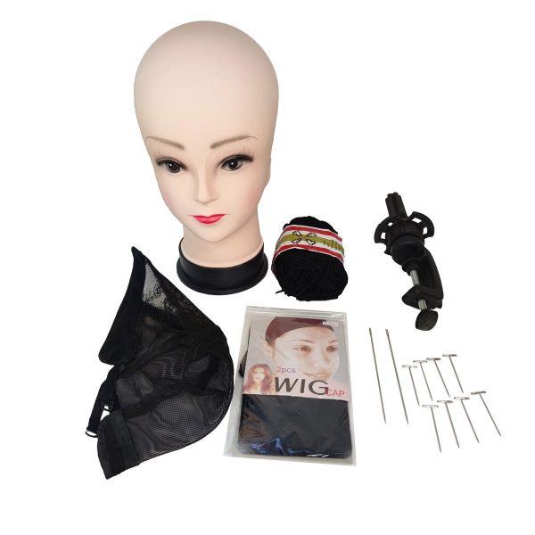 Wig Maker Combo Wig Head, Head Stand, Wigcap, Needles, T-Pin & Wool