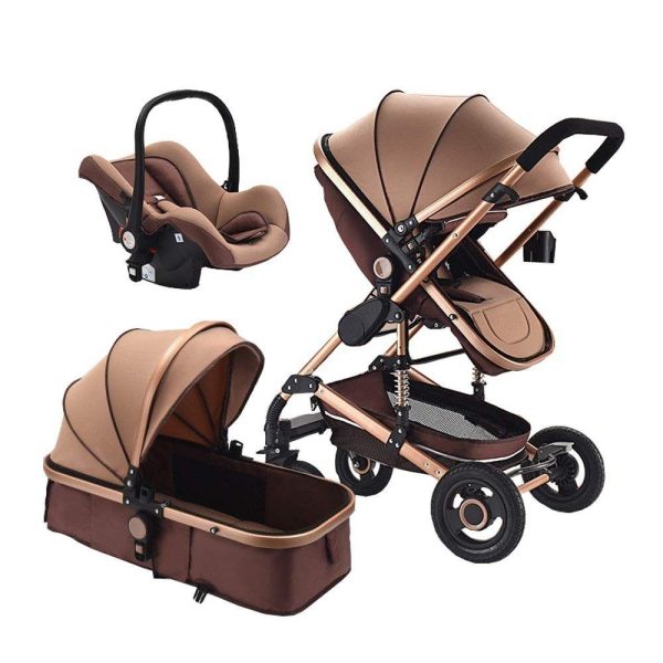 Belecoo Q3 Baby Stroller 3 In 1 Newborn Baby Carriage-Brown