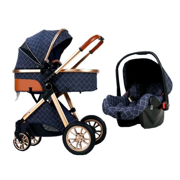 Multi-Functional 3 in 1 High Pram & Light Folding Baby Stroller - Blue