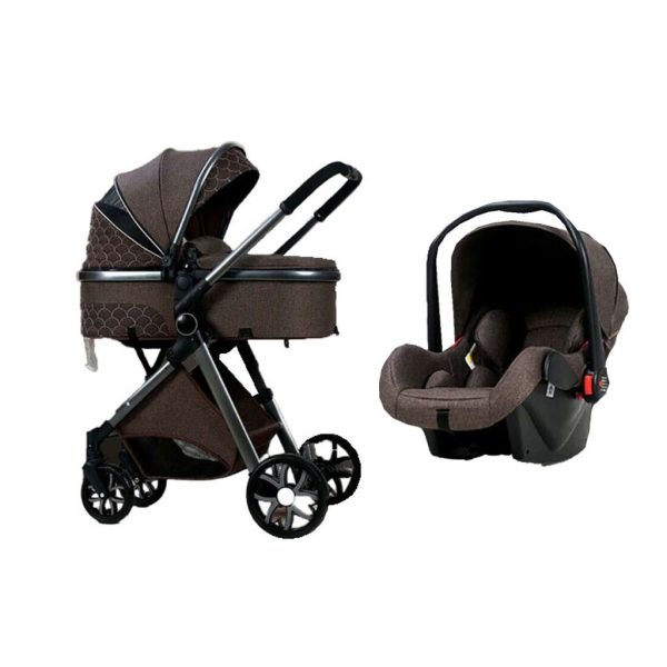 Multi-Functional 3 in 1 High Pram & Light Folding Baby Stroller - Chocolate Brown