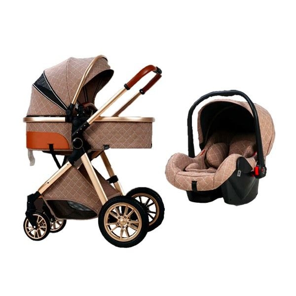 Multi-Functional 3 in 1 High Pram & Light Folding Baby Stroller - Sand Brown
