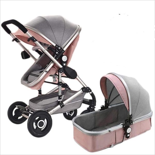 Toltand Belecoo stroller 2 in 1 Foldable Baby Pram - Pink & Grey