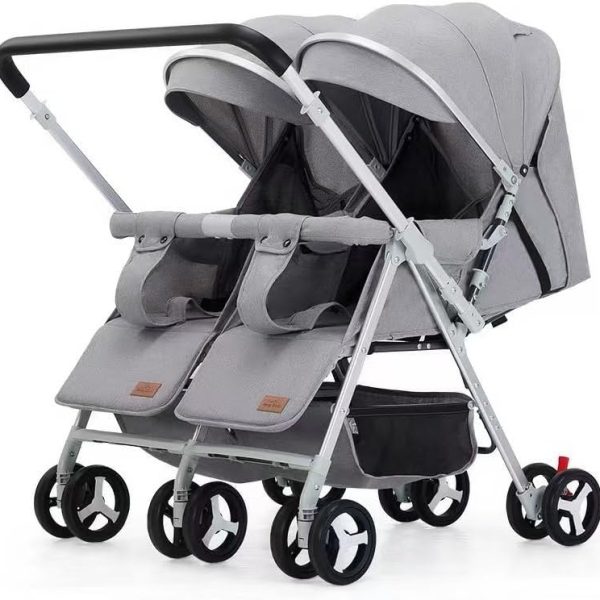 Double Baby Stroller – Side to Side Design (Grey)