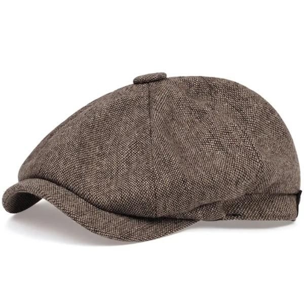 Men's Newsboy Hats Peaky Autumn Vintage Herringbone Octagon Cap - Brown