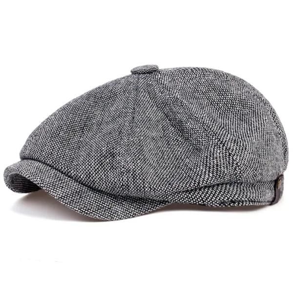 Men's Newsboy Hats Peaky Autumn Vintage Herringbone Octagon Cap - Grey