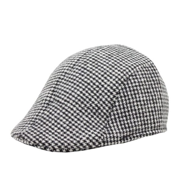 Blackchilli Vintage Newsboy Flat Cap/Beret - Black Houndstooth