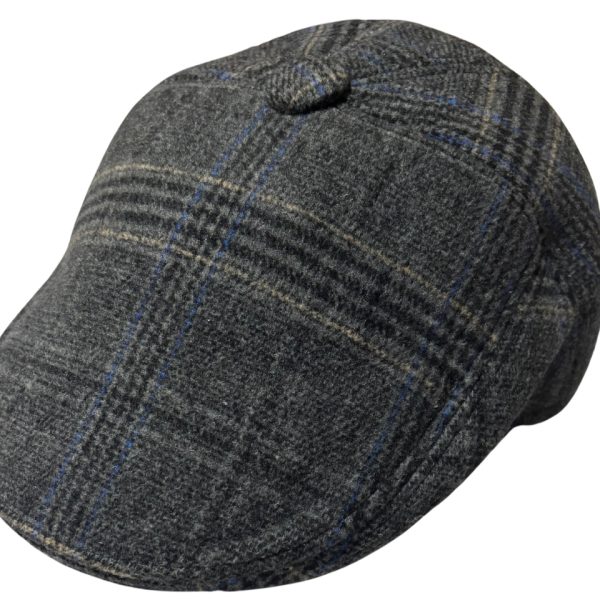 Beret Plaid Flat Cap Vintage Newsboy Hat - Buttoned - Black, Blue