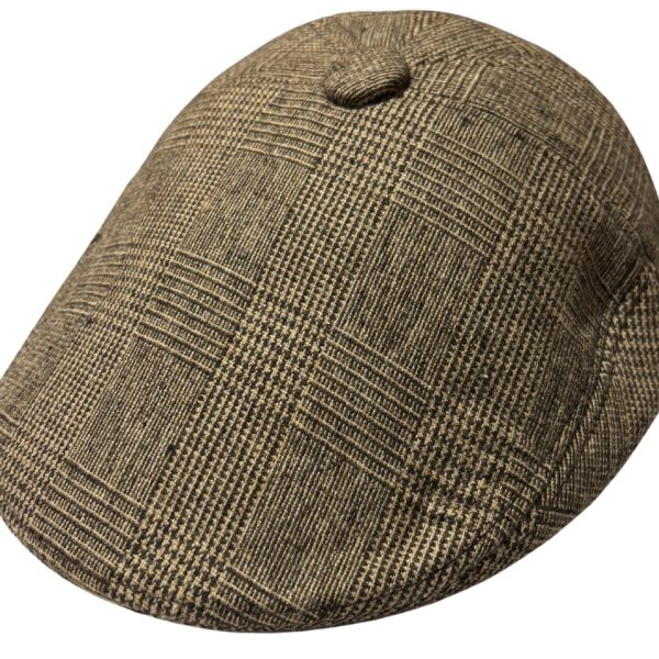Beret Plaid Flat Cap Vintage Newsboy Hat - Buttoned - Brown
