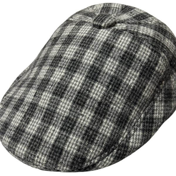 Beret Plaid Flat Cap Vintage Newsboy Hat - Buttoned - Grey