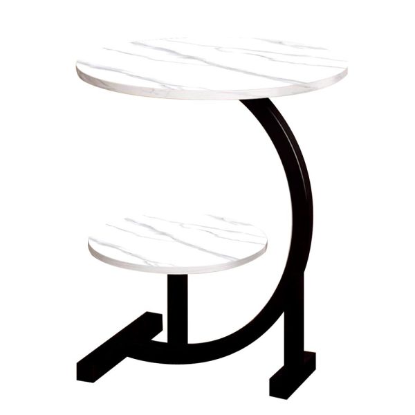 Round Side Table Double Layer Small Coffee Table - black+white
