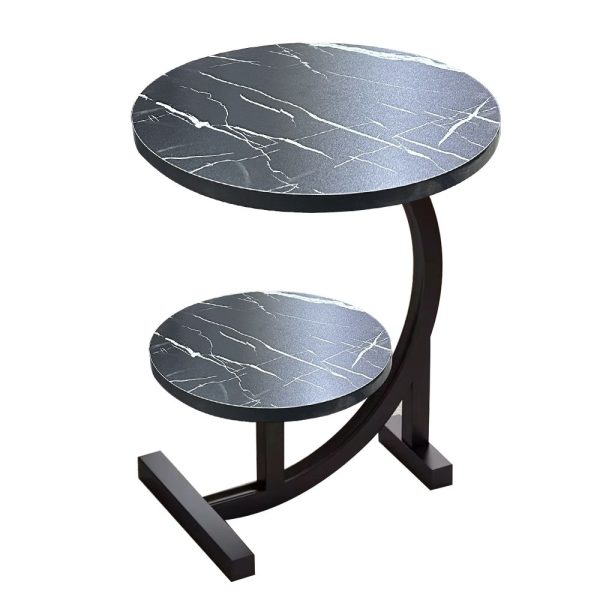 Round Side Table Double Layer Small Coffee Table - black+black