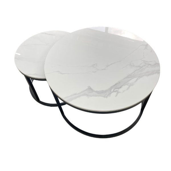 Nesting Morden Round Coffee Table Set - 2 Pieces - White, Black