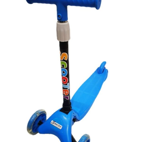 Kids T-Bar Scooter- with Brake and Light Up Wheels - Blue